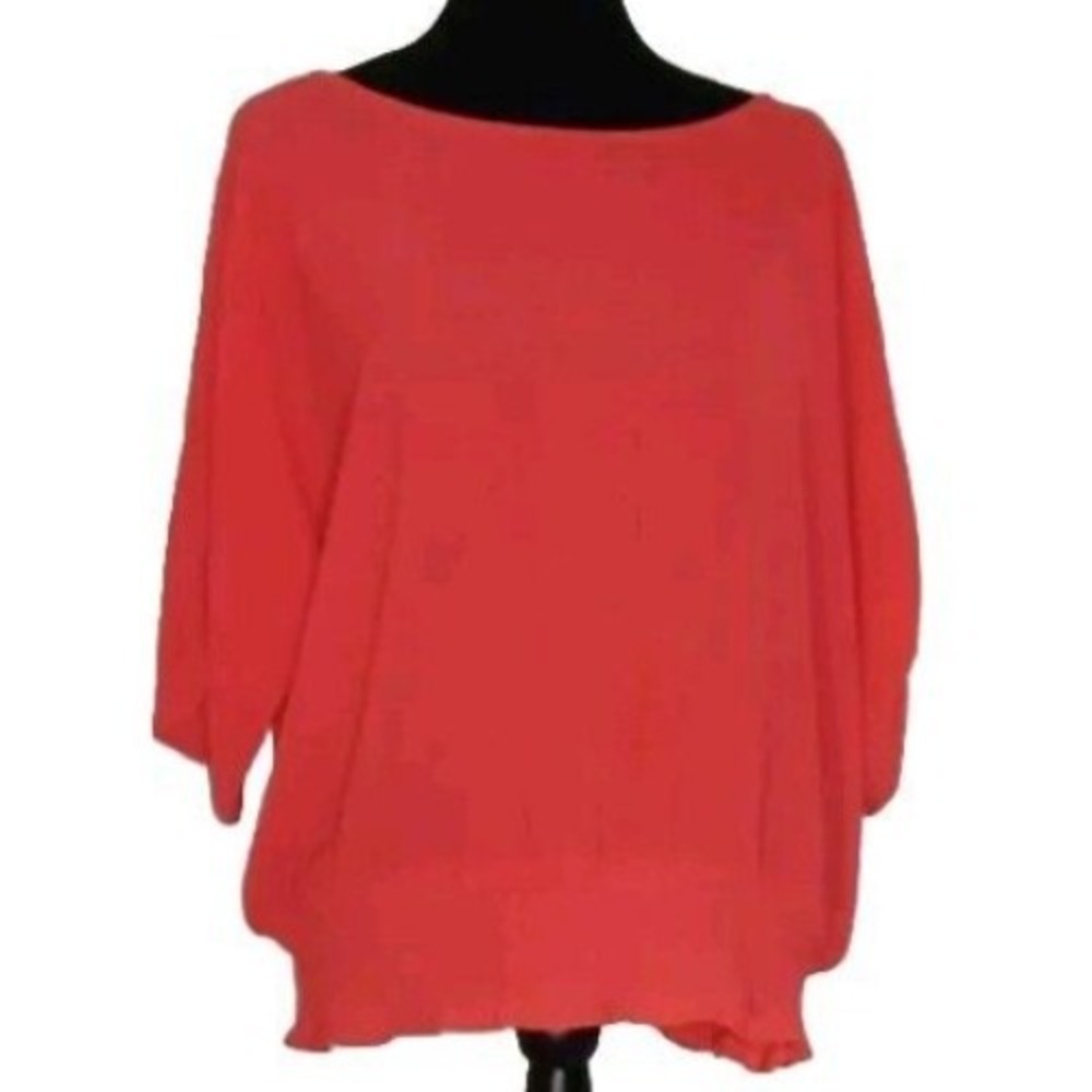 Coral Dolman Top Blouse Boat Neck 3/4 Sleeve Flowy Oversized Comfy‎